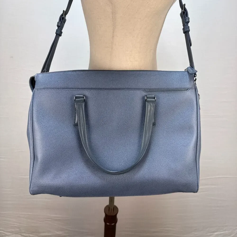 Tumi Sinclair Elaine Commuter‎ Brief Tote Bag Cornflower Blue Leather Crossbody